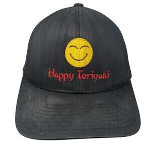 Happy Teriyaki Smiley Face Snapback Trucker Hat Black One Size Mesh Back